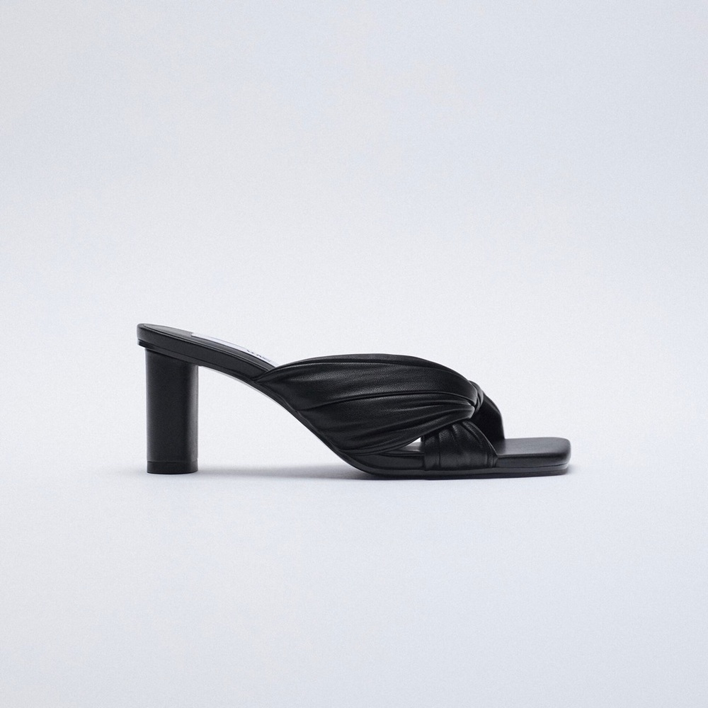 Zara Quilted Leather Mules Sandal Heel